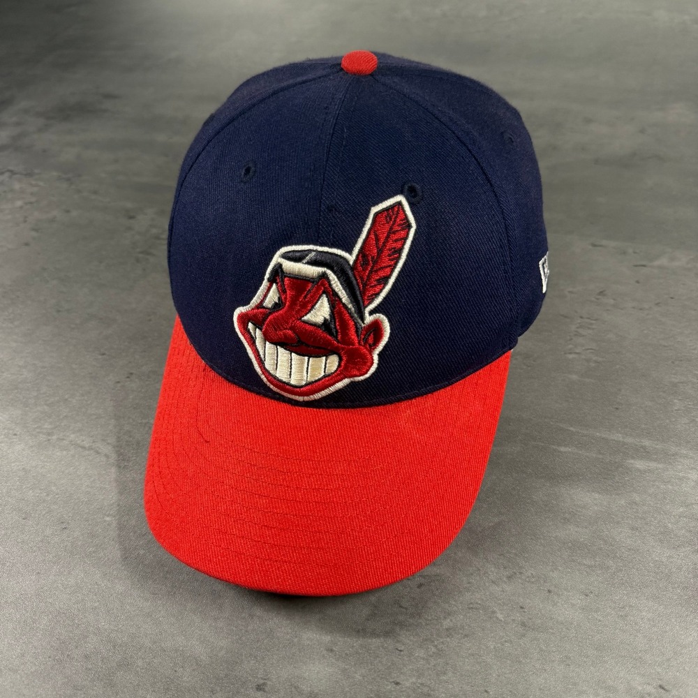 Vintage Cleveland Indians Hat New Era Wool Blend 2 Tone Big Logo Indian Chief